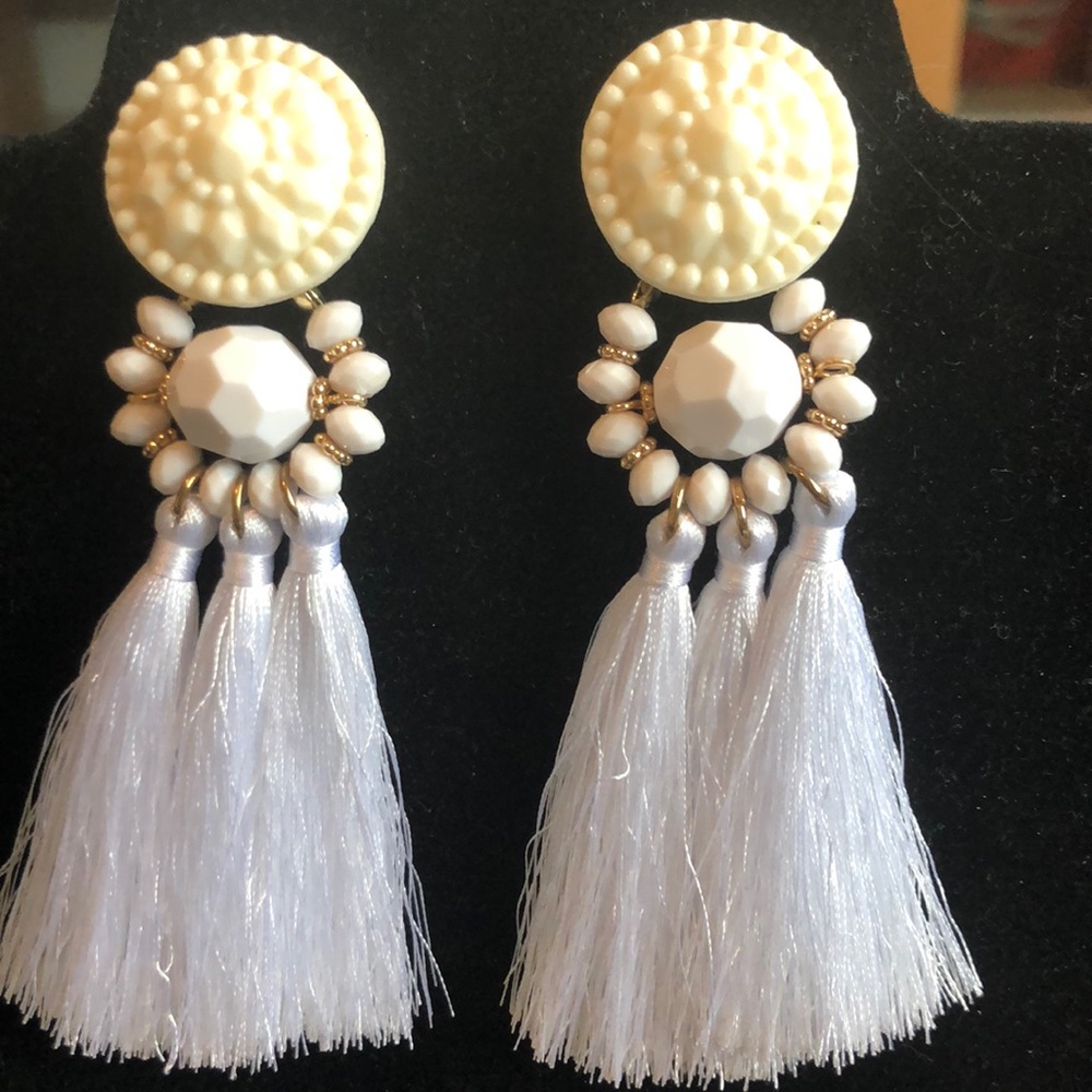 Multi Geometric Stone and Tassel Earrings